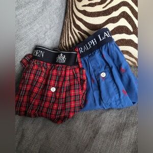 Ralph Lauren Polo Set of 2 Pair Red Plaid & Blue Logo Boxers Medium